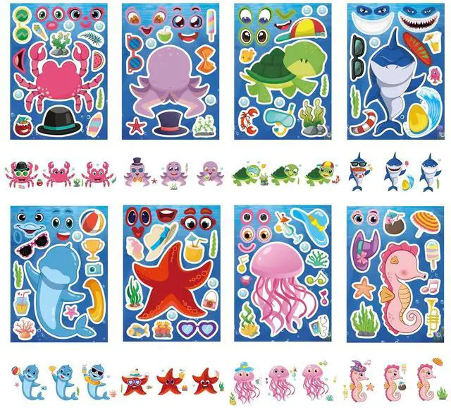 Alt view image 5 of 7 - Ocean Stickers for Kids, Make Your Own Sea Animal, Goodie Bags Stuffers | 24 Sheets Mix and Match Sticker, Make a Face Stickers for Kids Activities Supplies Crafts, Classroom Teacher Reward
