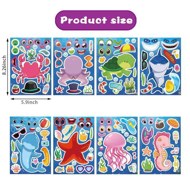 Alt view image 3 of 7 - Ocean Stickers for Kids, Make Your Own Sea Animal, Goodie Bags Stuffers | 24 Sheets Mix and Match Sticker, Make a Face Stickers for Kids Activities Supplies Crafts, Classroom Teacher Reward