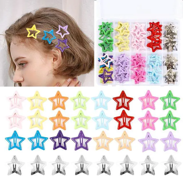 Main image of 55pcs 1.22" Star Hair Clips Cute Hair Clips for Girls Colorful Metal Snap Hair Barrettes for Women Star Hair Accessories for Daily Party
