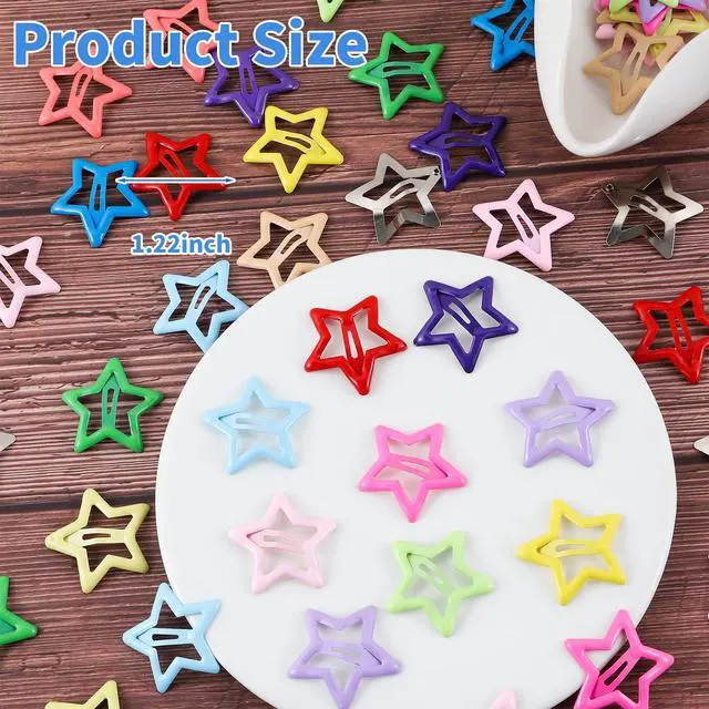 Alt view image 2 of 5 - 55pcs 1.22" Star Hair Clips Cute Hair Clips for Girls Colorful Metal Snap Hair Barrettes for Women Star Hair Accessories for Daily Party