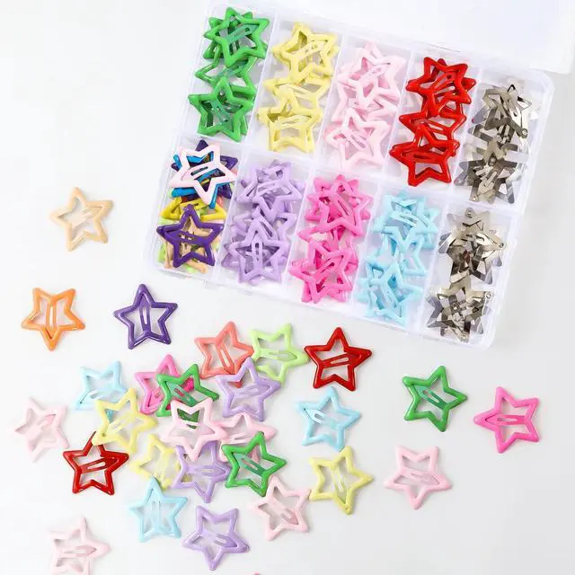 Alt view image 3 of 5 - 55pcs 1.22" Star Hair Clips Cute Hair Clips for Girls Colorful Metal Snap Hair Barrettes for Women Star Hair Accessories for Daily Party