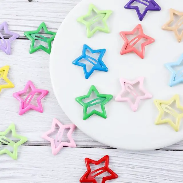 Alt view image 4 of 5 - 55pcs 1.22" Star Hair Clips Cute Hair Clips for Girls Colorful Metal Snap Hair Barrettes for Women Star Hair Accessories for Daily Party
