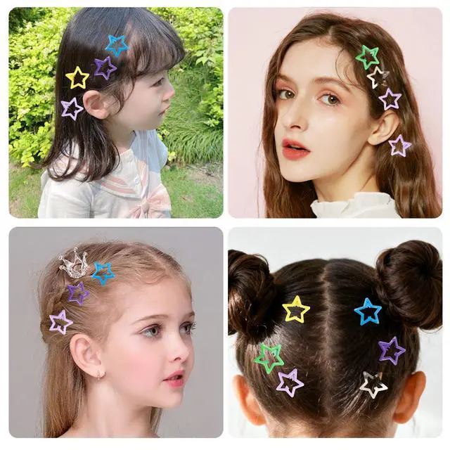 Alt view image 5 of 5 - 55pcs 1.22" Star Hair Clips Cute Hair Clips for Girls Colorful Metal Snap Hair Barrettes for Women Star Hair Accessories for Daily Party