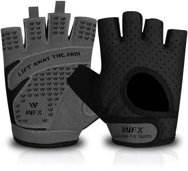 Main image of Weight Lifting Gym Gloves Fitness Workout Breathable Ladies Gloves Non-Slip Silicone Padded Palm Protection Elasticated Strength Training Equipment Half Finger Exercise (Black, M)