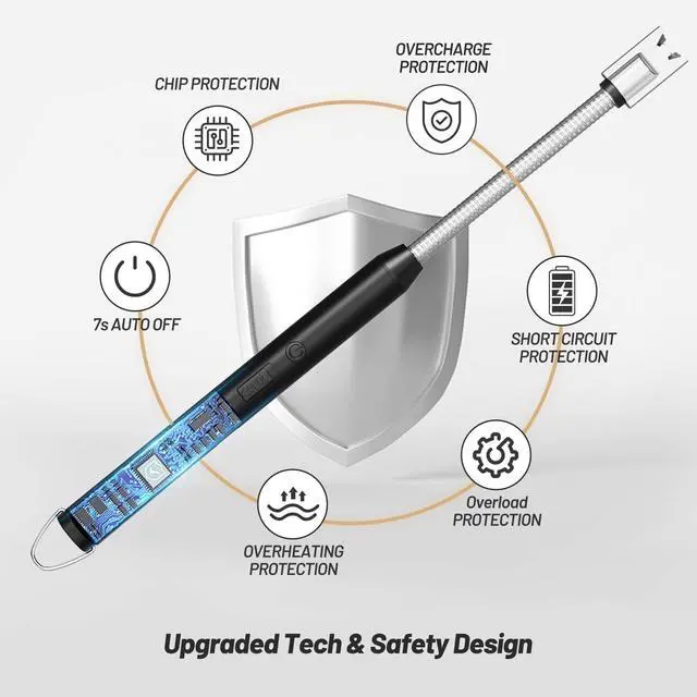 Alt view image 5 of 7 - Electric Candle Lighter, Flexible Neck Windproof USB C Rechargeable | Black | 360° Flexible Neck | Windproof Flameless Arc | Hanging Hook for easy portability | LED Battery Display