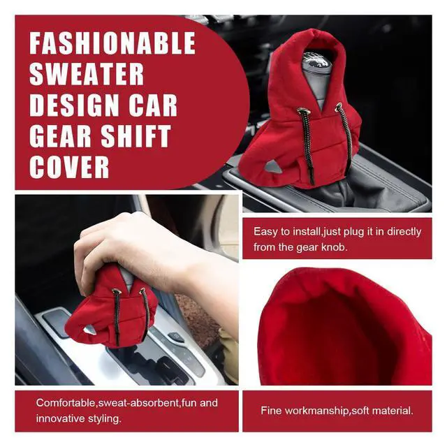Alt view image 4 of 7 - Car Gear Shift Hoodie Auto Shifter Knob Cover, Red | Nylon Fashionable Mini Hoodie Decoration, Cute Gadgets, Universal Car Interior Accessories, Fit for Manual and Automatic Cars
