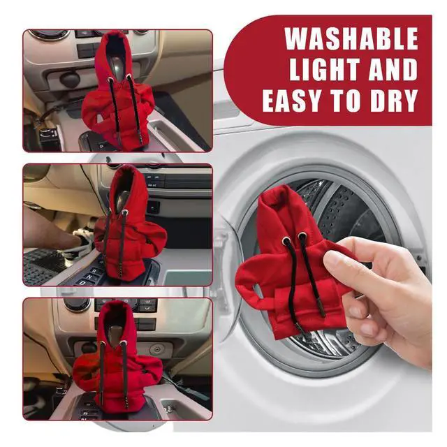 Alt view image 5 of 7 - Car Gear Shift Hoodie Auto Shifter Knob Cover, Red | Nylon Fashionable Mini Hoodie Decoration, Cute Gadgets, Universal Car Interior Accessories, Fit for Manual and Automatic Cars