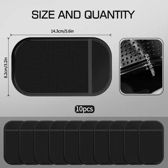 Alt view image 2 of 7 - 10 Pack, Car Dashboard Non Slip Mat, Black | Anti-Slide Sticky Gel, Sticky Mat, 5.5 x 3 Inch, For Radar Detector, Cell Phone, Keys, Mirrors, GPS, Coins