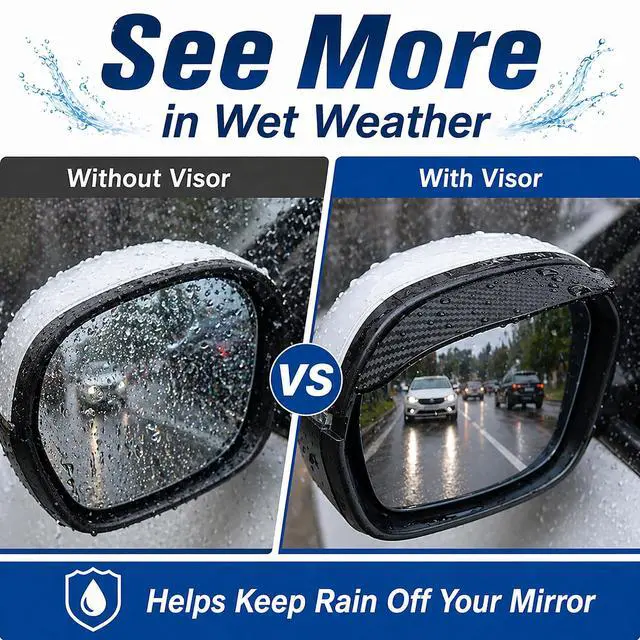 Alt view image 2 of 7 - 2PCS Side Mirror Visor Rain Guards, Car Rear View Mirror Rain Cover | Silicone Rain Shield, Mirror Cover Rubber Visor Guard