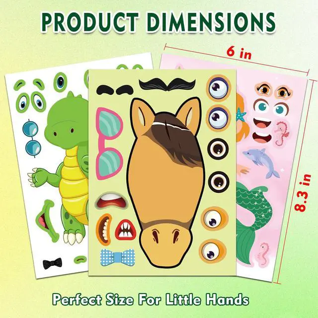 Alt view image 6 of 7 - 36 Make-a-Face Sticker Sheets for Kids | Mix 'n Match Animal Sticker Crafts with 6 Themes for Party Favors, Goodie Bag Stuffers & Classroom Activities