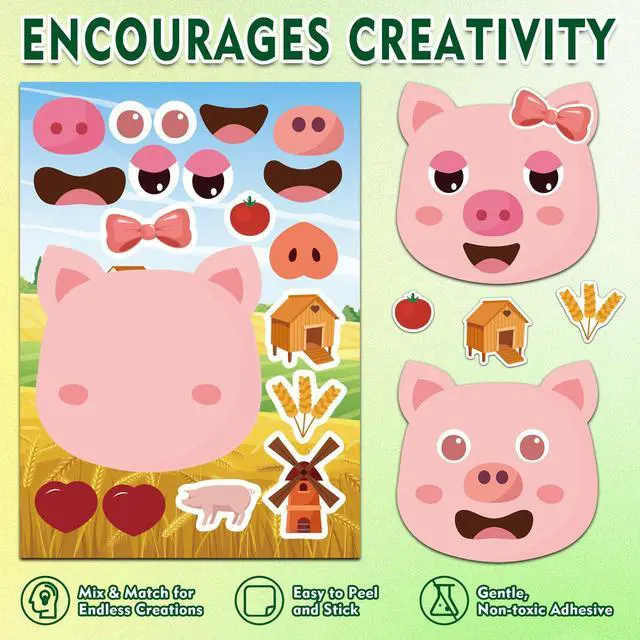 Alt view image 4 of 7 - 36 Make-a-Face Sticker Sheets for Kids | Mix 'n Match Animal Sticker Crafts with 6 Themes for Party Favors, Goodie Bag Stuffers & Classroom Activities
