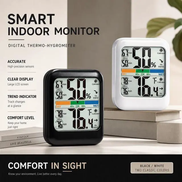 Alt view image 2 of 7 - Room Thermometer Indoor Hygrometer Temperature Humidity Monitor | 5s Fast Refresh, 2.8" Large LCD, Battery included, Accurate Sensor for Home Office Baby Nursery Greenhouse Reptile Incubator