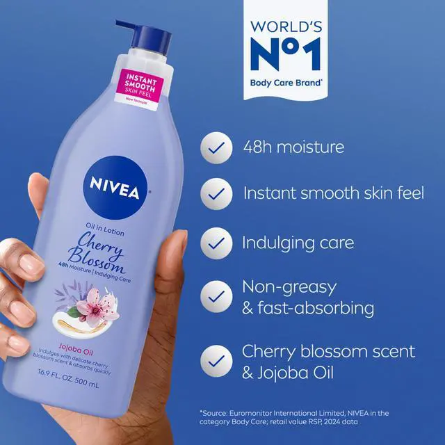 Alt view image 3 of 7 - Oil Infused Cherry Blossom and Jojoba Oil Body Lotion for Women, Fast-Absorbing and Non-Greasy Cherry Blossom Scented Lotion Moisturizes for 48 Hours, 16.9 Fl Oz Pump Bottle