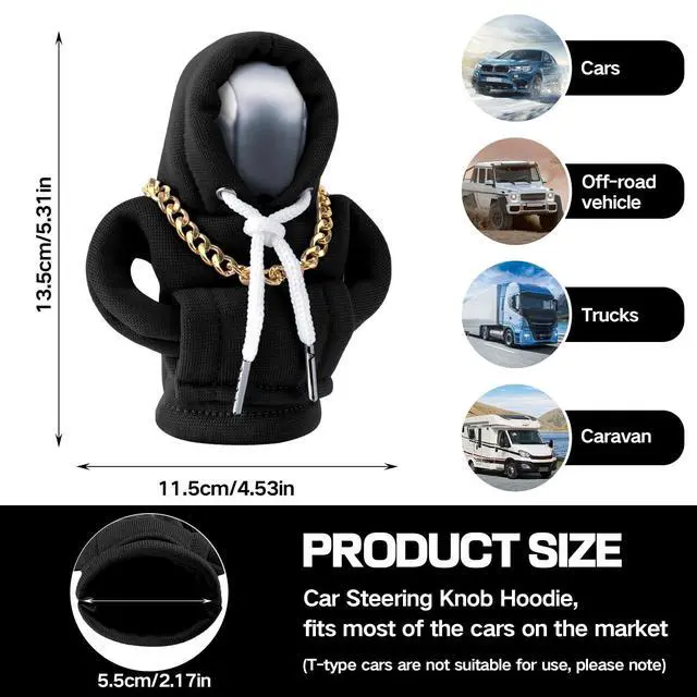 Alt view image 2 of 7 - Gear Shift Hoodie, Funny Car Gear Shift Cover, Cute Car Shift Knob Hoodie, Automotive Interior Accessories, Universal Fit Knob Cover Gift (Black)