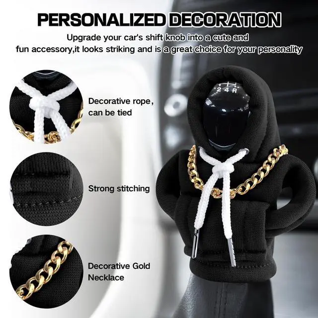 Alt view image 3 of 7 - Gear Shift Hoodie, Funny Car Gear Shift Cover, Cute Car Shift Knob Hoodie, Automotive Interior Accessories, Universal Fit Knob Cover Gift (Black)