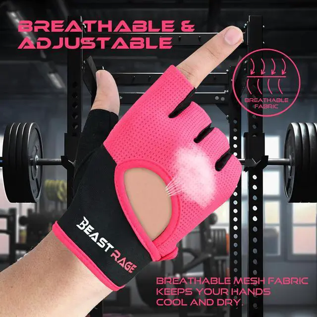 Alt view image 2 of 7 - Workout Gloves for Men Gym Glove for Weightlifting Women Fingerless with Palm Protection Padding, Breathable and Lightweight Weight Lifting Glovess Cycling Pull Up (Magenta, S)