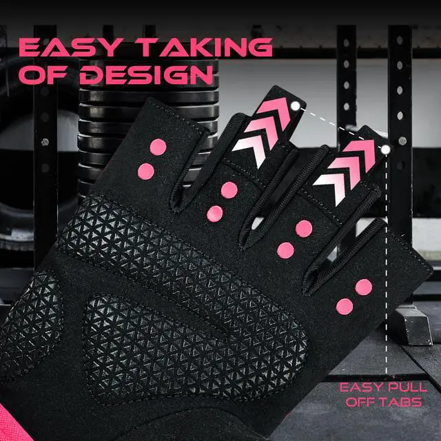 Alt view image 4 of 7 - Workout Gloves for Men Gym Glove for Weightlifting Women Fingerless with Palm Protection Padding, Breathable and Lightweight Weight Lifting Glovess Cycling Pull Up (Magenta, S)