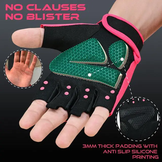 Alt view image 6 of 7 - Workout Gloves for Men Gym Glove for Weightlifting Women Fingerless with Palm Protection Padding, Breathable and Lightweight Weight Lifting Glovess Cycling Pull Up (Magenta, S)