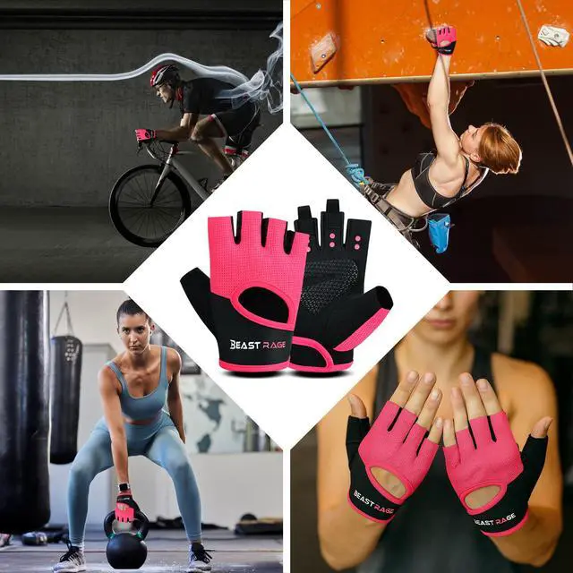 Alt view image 7 of 7 - Workout Gloves for Men Gym Glove for Weightlifting Women Fingerless with Palm Protection Padding, Breathable and Lightweight Weight Lifting Glovess Cycling Pull Up (Magenta, S)