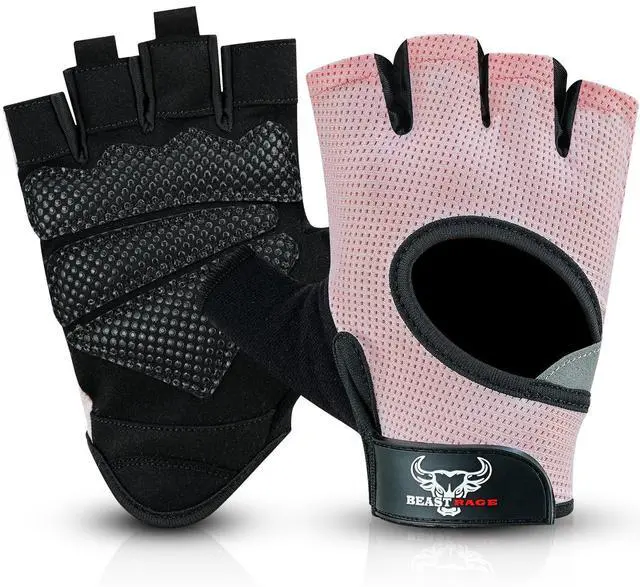 Main image of Workout Gloves for Men and Women, Fingerless Weight Lifting Gloves with Palm Protection Padding, Breathable and Lightweight Gym Gloves for Weightlifting, Cycling Pull Up (Pink, L), Large