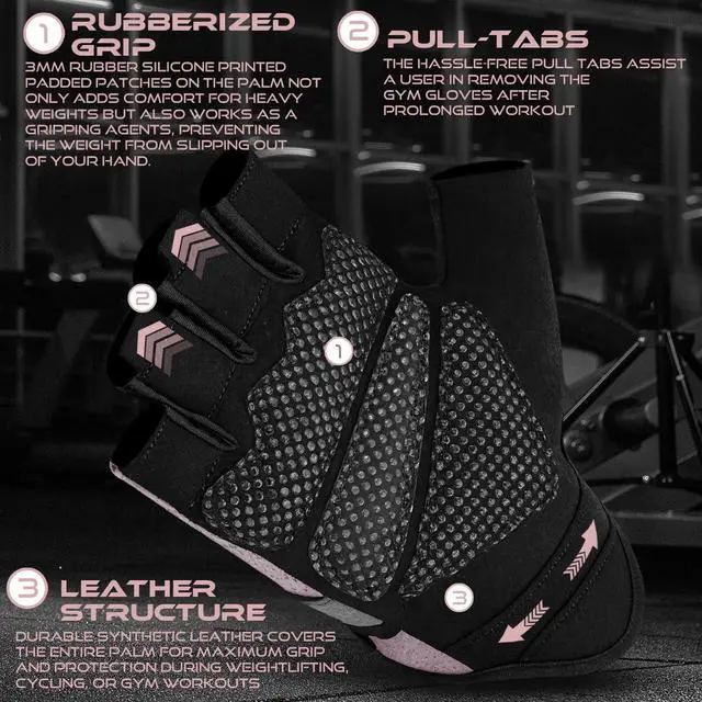 Alt view image 3 of 7 - Workout Gloves for Men and Women, Fingerless Weight Lifting Gloves with Palm Protection Padding, Breathable and Lightweight Gym Gloves for Weightlifting, Cycling Pull Up (Pink, L), Large