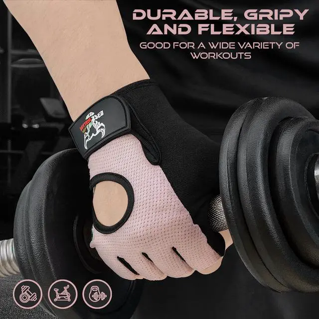 Alt view image 5 of 7 - Workout Gloves for Men and Women, Fingerless Weight Lifting Gloves with Palm Protection Padding, Breathable and Lightweight Gym Gloves for Weightlifting, Cycling Pull Up (Pink, L), Large