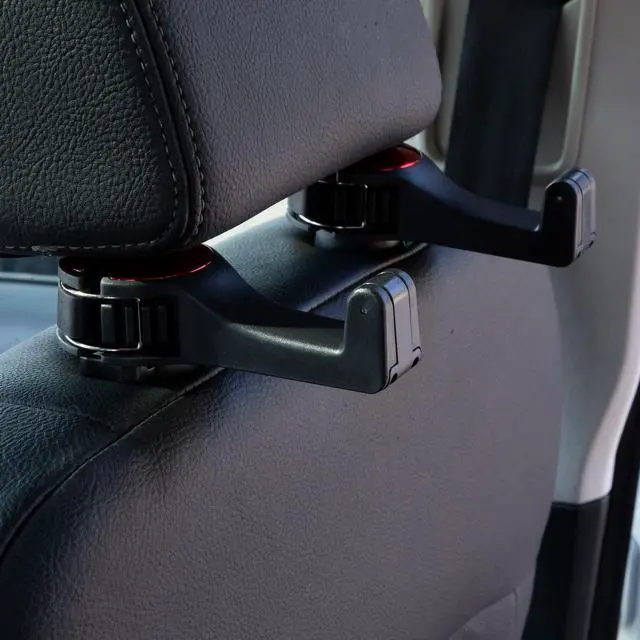 Alt view image 6 of 7 - Car Seat Hooks for Purses and Bags with Phone Holder, Universal Car Headrest Storage Organizer Hanger Hook with Lock, 360° Rotation Headrest Hooks, 2 in 1 Car Headrest Hooks, 2 Pack, Red