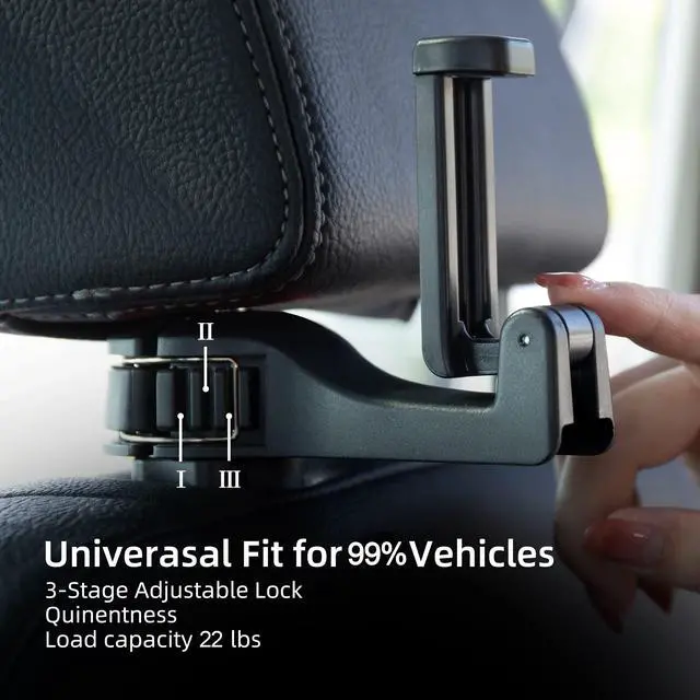 Alt view image 4 of 7 - Car Seat Hooks for Purses and Bags with Phone Holder, Universal Car Headrest Storage Organizer Hanger Hook with Lock, 360° Rotation Headrest Hooks, 2 in 1 Car Headrest Hooks, 2 Pack, Red