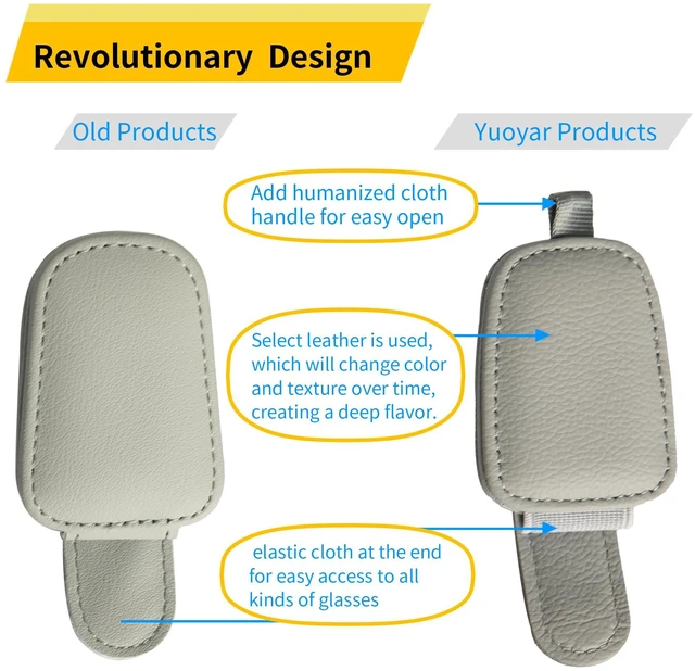 Alt view image 2 of 7 - Magnetic Leather Sunglasses Holder for Car, 2 Packs (Silver Grey) | Magnetic Car Visor Accessories
