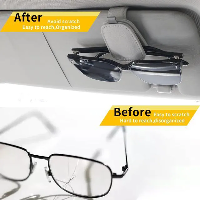 Alt view image 3 of 7 - Magnetic Leather Sunglasses Holder for Car, 2 Packs (Silver Grey) | Magnetic Car Visor Accessories