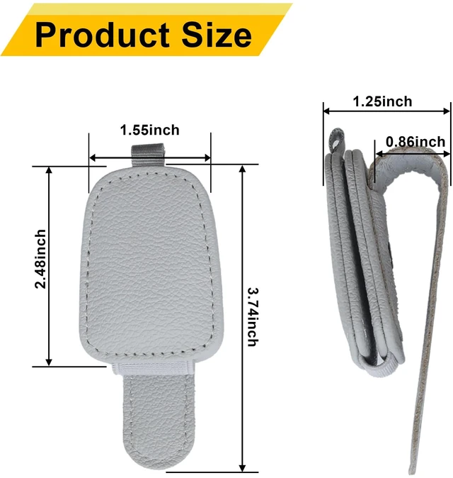 Alt view image 7 of 7 - Magnetic Leather Sunglasses Holder for Car, 2 Packs (Silver Grey) | Magnetic Car Visor Accessories