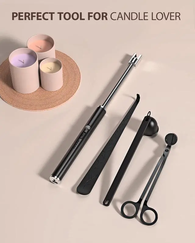 Alt view image 6 of 7 - Electric Candle Lighter, Windproof Rechargeable Long Gooseneck, Black | Flameless Plasma Arc, Safety Lock, Battery Display with Type C Cable, Flexible Neck for Candles Grill BBQ Camping Fireplace