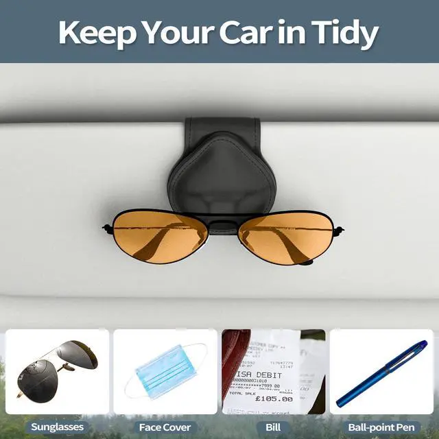 Alt view image 5 of 7 - Sunglass Holder for Car, Magnetic PU Leather Visor Clip, 2 Pack | 2-Pack PU Leather Magnetic Glasses Mount Holder Eyeglasses Hanger Clip Visor Accessories for All Car Models, Black