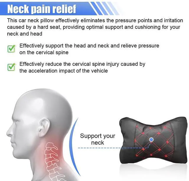 Alt view image 4 of 6 - 2PCS Car Neck Pillow, Soft Comfortable Auto Headrest Pillow, Red | Car Seat Head Rest Cushion Pad with Adjustable Strap, Universal Automotive Interior Accessory for Driving Fatigue Relief