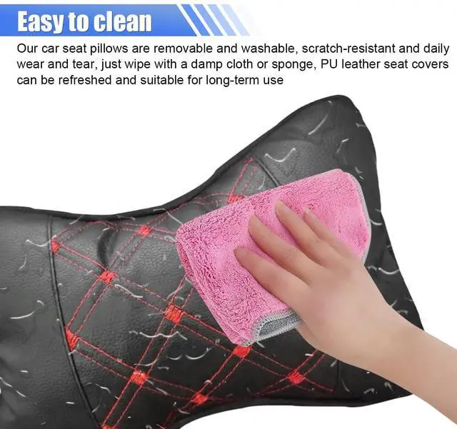 Alt view image 5 of 6 - 2PCS Car Neck Pillow, Soft Comfortable Auto Headrest Pillow, Red | Car Seat Head Rest Cushion Pad with Adjustable Strap, Universal Automotive Interior Accessory for Driving Fatigue Relief