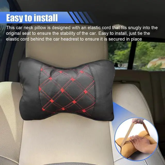 Alt view image 6 of 6 - 2PCS Car Neck Pillow, Soft Comfortable Auto Headrest Pillow, Red | Car Seat Head Rest Cushion Pad with Adjustable Strap, Universal Automotive Interior Accessory for Driving Fatigue Relief