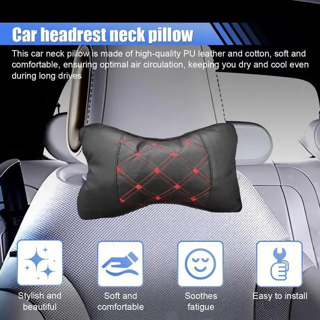 Alt view image 3 of 6 - 2PCS Car Neck Pillow, Soft Comfortable Auto Headrest Pillow, Red | Car Seat Head Rest Cushion Pad with Adjustable Strap, Universal Automotive Interior Accessory for Driving Fatigue Relief