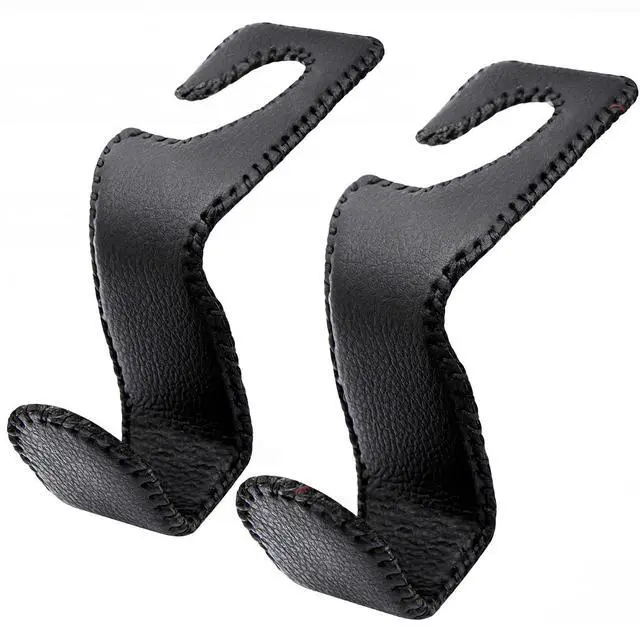 Main image of Headrest Hooks for Purses and Bags, 2 Pack Car Seat Hooks for Grocery Bag Handbag, Metal Car Purse Holder Covered by Leather, Black