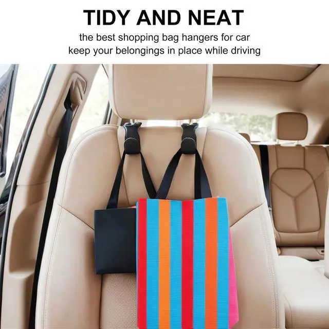 Alt view image 2 of 7 - Headrest Hooks for Purses and Bags, 2 Pack Car Seat Hooks for Grocery Bag Handbag, Metal Car Purse Holder Covered by Leather, Black