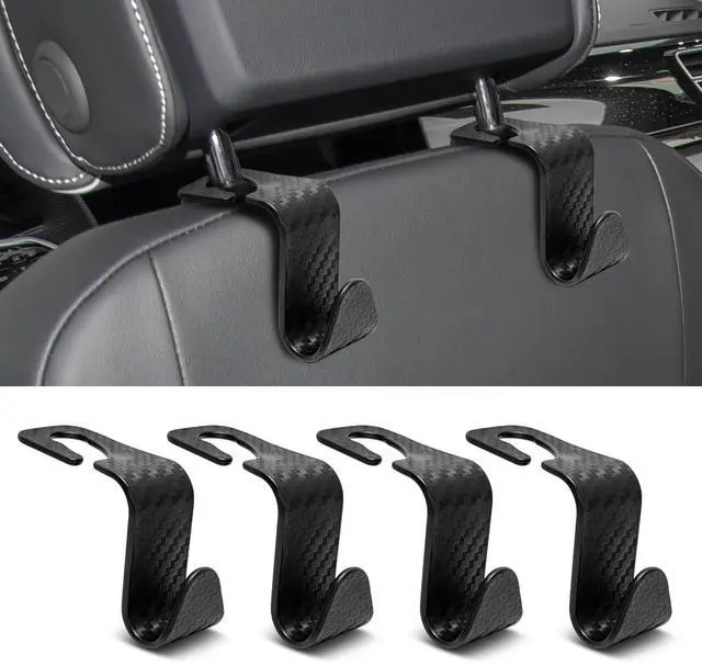 Main image of Car Seat Hooks Vehicle Headrest Back Storage Organizer 4 Pack for Purses Bags backpacks Groceries Hanger Holder - Universal Sturdy Holds 55lbs 360° Rotating (Style A/Carbon Fiber)