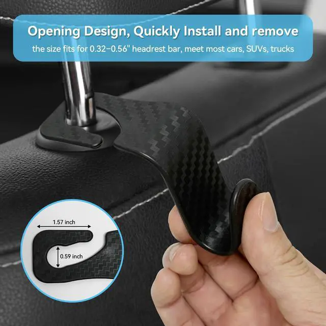 Alt view image 6 of 7 - Car Seat Hooks Vehicle Headrest Back Storage Organizer 4 Pack for Purses Bags backpacks Groceries Hanger Holder - Universal Sturdy Holds 55lbs 360° Rotating (Style A/Carbon Fiber)