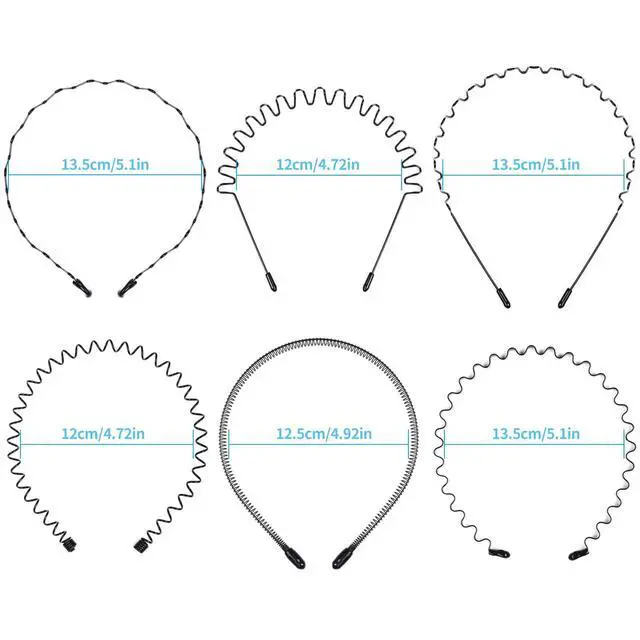 Alt view image 2 of 7 - CAMKONG 6PCS Metal Hair Band for Men Headbands Women Wavy Hairband Spring Hair Hoop Sports Fashion Hair Bands Unisex Black Elastic Non Slip Simple Headwear Accessories