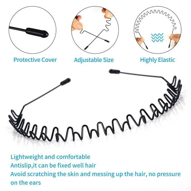 Alt view image 3 of 7 - CAMKONG 6PCS Metal Hair Band for Men Headbands Women Wavy Hairband Spring Hair Hoop Sports Fashion Hair Bands Unisex Black Elastic Non Slip Simple Headwear Accessories