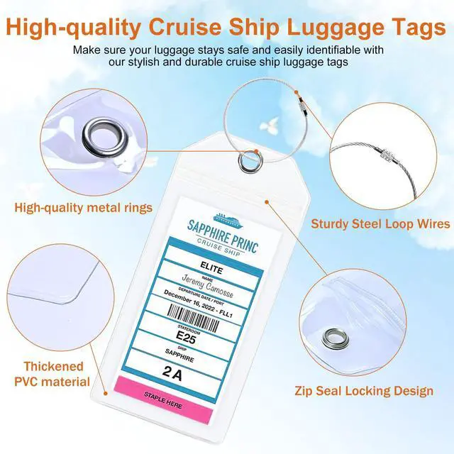 Alt view image 3 of 7 - Cruise Luggage Tag Holder with Zip Seal & Steel Loops (8 Pack, Wide(Carnival, NCL, Princess, Holland America etc))