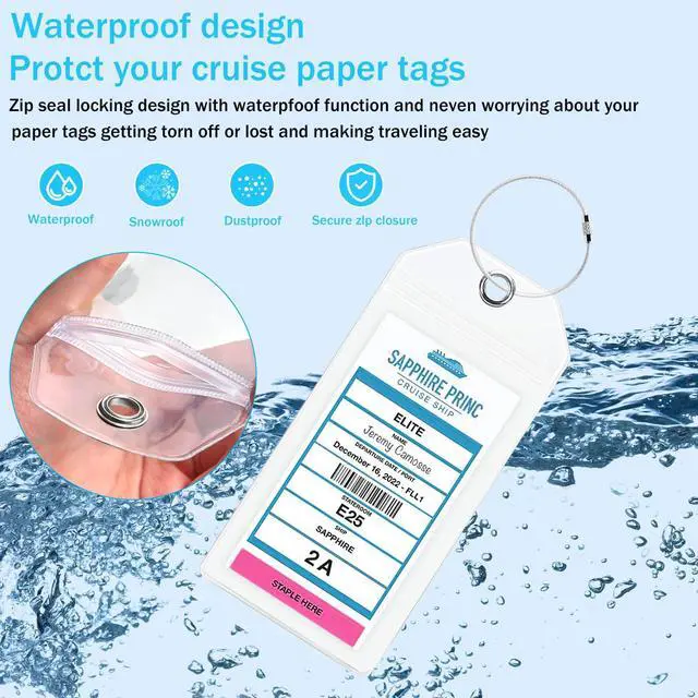 Alt view image 4 of 7 - Cruise Luggage Tag Holder with Zip Seal & Steel Loops (8 Pack, Wide(Carnival, NCL, Princess, Holland America etc))