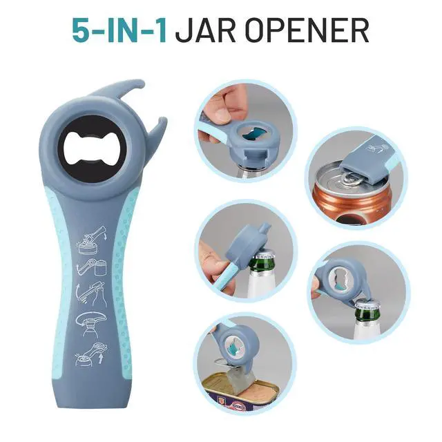Alt view image 5 of 7 - Jar Bottle Opener for Weak Hands,4 &5 in 1 Multi Function Non-Slip Can Lid Opener Tools with Silicone Jar Gripper Pad,Suitable for Seniors,Children and Arthritic Hands (Light Blue)