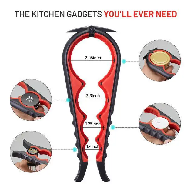 Alt view image 2 of 7 - Jar Bottle Opener for Weak Hands,4 &5 in 1 Multi Function Non-Slip Can Lid Opener Tools with Silicone Jar Gripper Pad,Suitable for Seniors,Children and Arthritic Hands (Red)