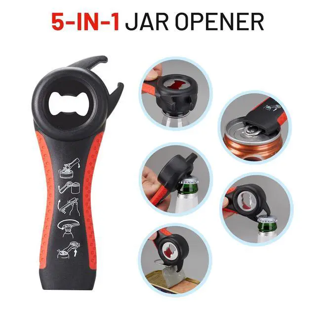 Alt view image 5 of 7 - Jar Bottle Opener for Weak Hands,4 &5 in 1 Multi Function Non-Slip Can Lid Opener Tools with Silicone Jar Gripper Pad,Suitable for Seniors,Children and Arthritic Hands (Red)