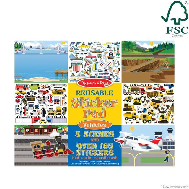 Alt view image 6 of 7 - Melissa & Doug Reusable Sticker Pad: Vehicles - 165+ Reusable Stickers - FSC Certified