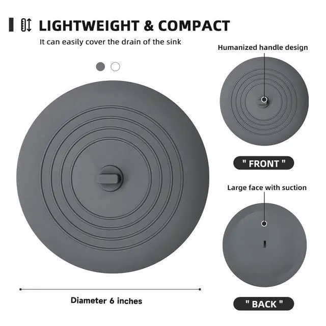 Alt view image 2 of 7 - Tub Stopper 2PCS,Bathtub Drain Stopper,6 inches Bathtub Tub Drain Cover Stopper,Silicone Drain Plug,Kitchen Bathroom Hair Water Shower Stopper,Large Bathroom Laundry Accessories (Grey/White)